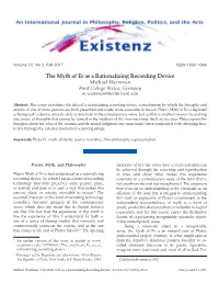 The Myth of Er As a Rationalizing Recording Device Michael Weinman Bard College Berlin, Germany M.Weinman@Berlin.Bard.Edu