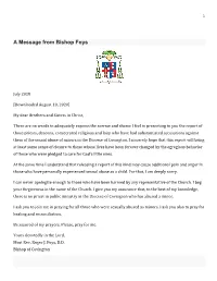 A Message from Bishop Foys