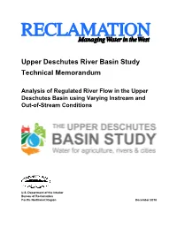 Analysis of Regulated River Flow in the Upper Deschutes Basin Using Varying Instream and Out-Of-Stream Conditions