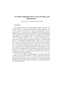 Fermilab Antiproton Source, Recycler Ring, and Main Injector