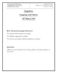 Linguistics Language and Culture 18Th March,2020