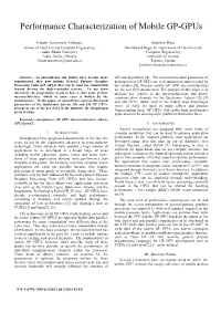Performance Characterization of Mobile GP-Gpus