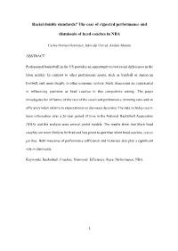 Racial Double Standards? the Case of Expected Performance and Dismissals of Head Coaches In