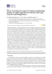 Direct Yaw Moment Control for Enhancing Handling Quality of Lightweight Electric Vehicles with Large Load-To-Curb Weight Ratio