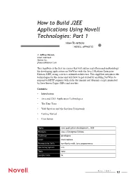 How to Build J2EE Applications Using Novell Technologies: Part 1 How-To Article NOVELL APPNOTES