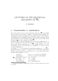 LECTURES on the BIRATIONAL GEOMETRY of Mg