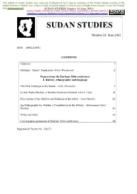Sudan Studies Was Originally Distributed in Hard Copy to Members of the Sudan Studies Society of the United Kingdom