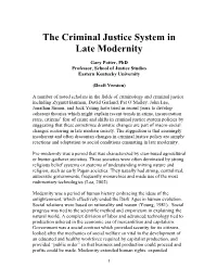 The Criminal Justice System As Late Modernity