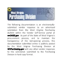 The Following Documentation Is an Electronically‐ Submitted Vendor