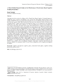 A Mixed Method Research Study on the Effectiveness of Board Game Based Cognitive Training Programme *