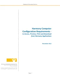 Harmony Computer Configuration Requirements