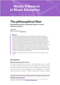 The Philosophical Fiber Rethinking Ensemble Conducting in Light of a Record Producer’S Practice