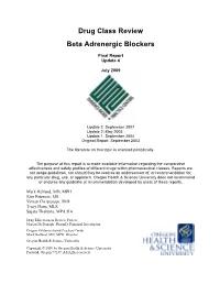 Drug Class Review Beta Adrenergic Blockers