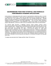 Geomembrane Puncture Potential and Hydraulic Performance in Mining Applications