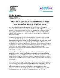 Media Release After Hours Conversation with Marina Endicott and Jacqueline Baker: a Starfest Event