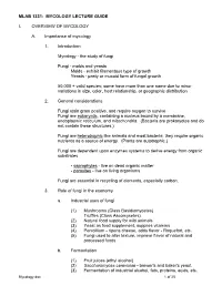 Mlab 1331: Mycology Lecture Guide