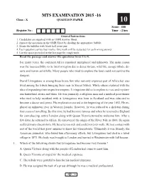 MTS EXAMINATION 2015 -16 Class : X QUESTION PAPER 10 Score : 400 Register No : Time : 2 Hrs