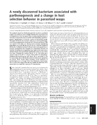 A Newly Discovered Bacterium Associated with Parthenogenesis and a Change in Host Selection Behavior in Parasitoid Wasps