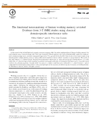 The Functional Neuroanatomy of Human Working Memory Revisited Evidence from 3-T Fmri Studies Using Classical Domain-Speciﬁc Interference Tasks