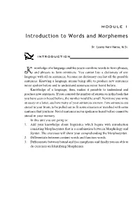 Introduction to Words and Morphemes