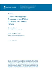 Chinese Grassroots Democracy and What It Means for China's Future