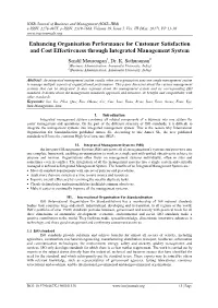 Enhancing Organisation Performance for Customer Satisfaction and Cost Effectiveness Through Integrated Management System