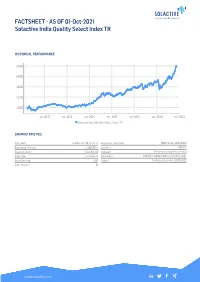 FACTSHEET - AS of 01-Oct-2021 Solactive India Quality Select Index TR