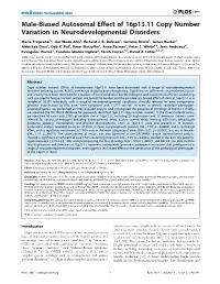 Male-Biased Autosomal Effect of 16P13.11 Copy Number Variation in Neurodevelopmental Disorders