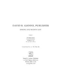 DAVID R. GODINE, PUBLISHER Spring 2017 Rights List