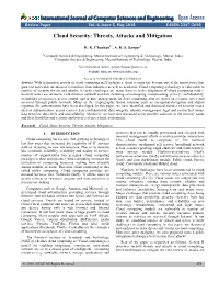 International Journal of Computer Sciences and Engineering Open Access Cloud Security: Threats, Attacks and Mitigation