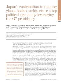 Japan's Contribution to Making Global Health Architecture a Top Political