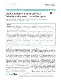 Optical Inhibition of Larval Zebrafish Behaviour with Anion