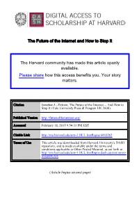The Future of the Internet and How to Stop It the Harvard Community Has
