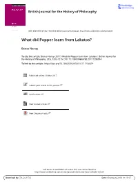 What Did Popper Learn from Lakatos?