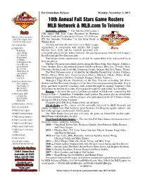 10Th Annual Fall Stars Game Rosters MLB Network & MLB.Com to Televise