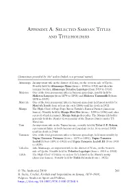 Appendix A: Selected Samoan Titles and Titleholders