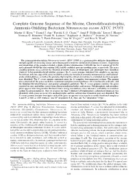 Complete Genome Sequence of the Marine, Chemolithoautotrophic, Ammonia-Oxidizing Bacterium Nitrosococcus Oceani ATCC 19707† Martin G