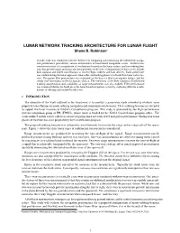 LUNAR NETWORK TRACKING ARCHITECTURE for LUNAR FLIGHT Shane B