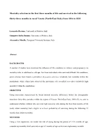 Mortality Selection in the First Three Months of Life and Survival in the Following Thirty-Three Months in Rural Veneto (North-East Italy) from 1816 to 1835