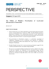 The Politics of Widodo's Prioritisation of Accelerated Infrastructure