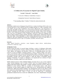 A Collaborative Ecosystem for Digital Coptic Studies