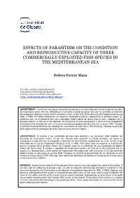 Effects of Parasitism on the Condition and Reproductive Capacity of Three Commercially Exploited Fish Species in the Mediterranean Sea