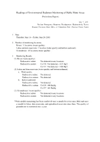 Readings of Environmental Radiation Monitoring of Public Water Areas (Preliminary Report)