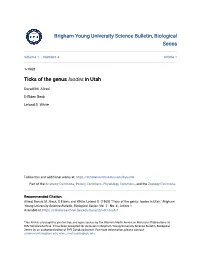 Ticks of the Genus Ixodes in Utah