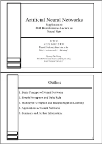 Artificial Neural Networks Supplement to 2001 Bioinformatics Lecture on Neural Nets