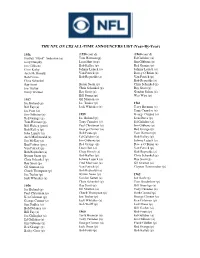 THE NFL on CBS ALL-TIME ANNOUNCERS LIST (Year-By-Year)