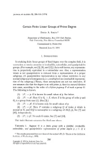 Certain Finite Linear Groups of Prime Degree