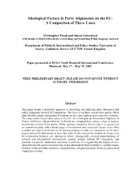 Ideological Factors in Party Alignments on the EU: a Comparison of Three Cases
