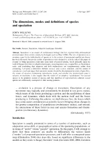 The Dimensions, Modes and Definitions of Species and Speciation