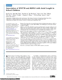 Association of WNT7B and RSPO1 with Axial Length in School Children